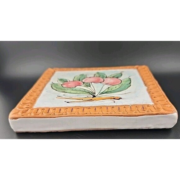 Horchow Italian Glazed Terracotta 6.5" Radish Fruits Wall Art Tiles Italy - Picture 4 of 7